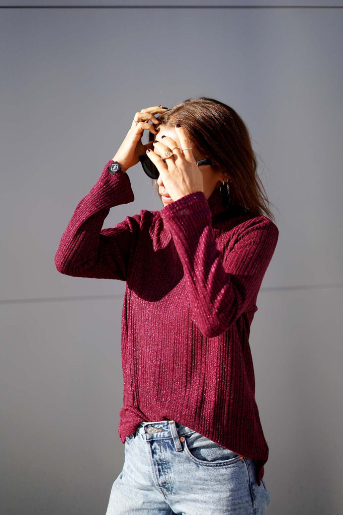 Camiseta manga larga & cuello alto LUREX · MAGENTA ·
