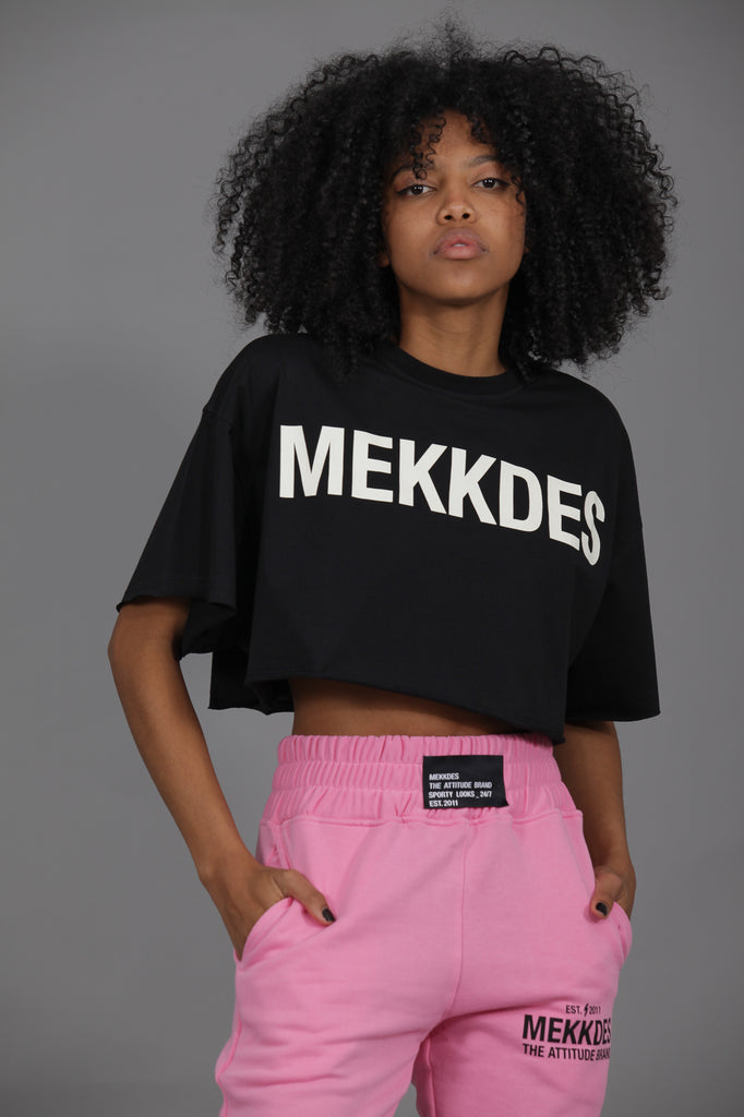 Camiseta cropped LOGO · NEGRO ·