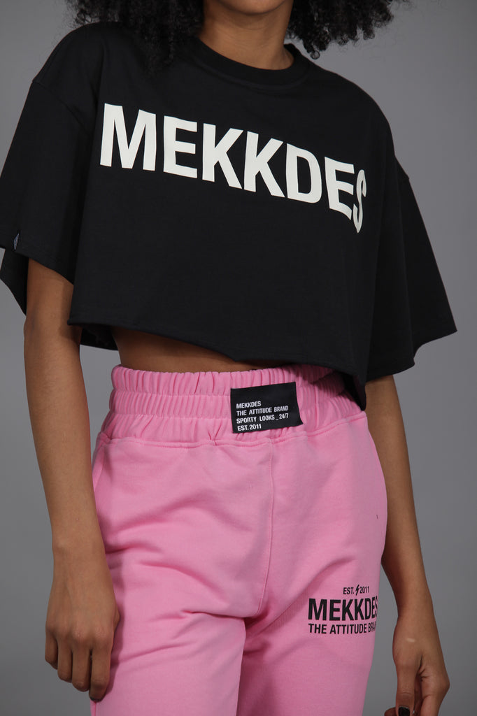 Camiseta cropped LOGO · NEGRO ·