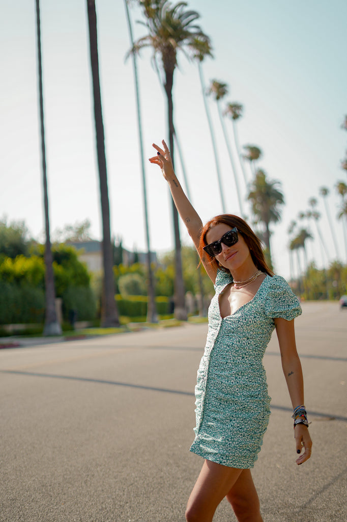 Vestido drapeado · PRINT VERDE AGUA ·