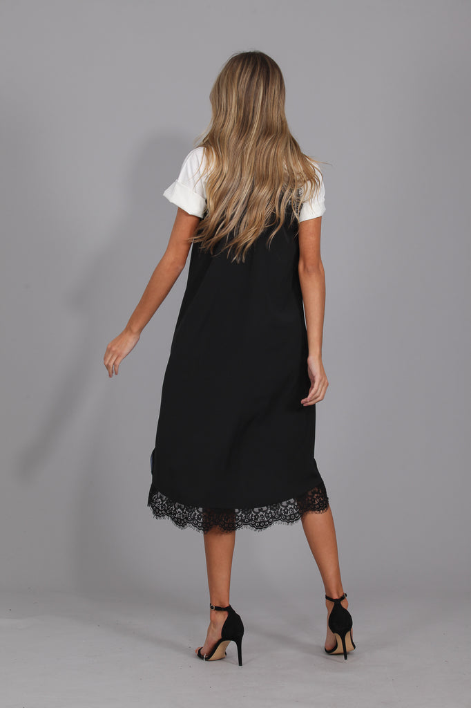 Vestido Lencero blonda Midi · Negro ·