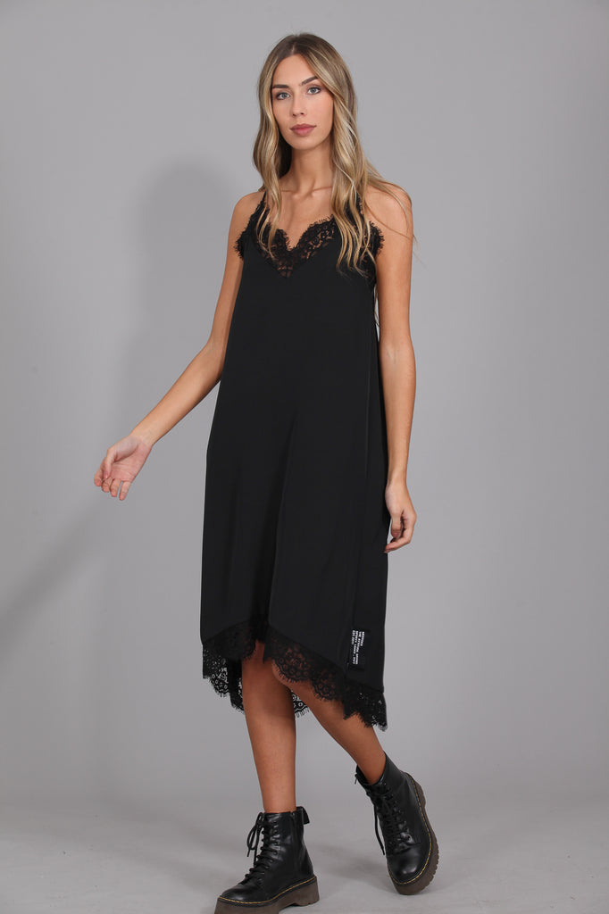 Vestido Lencero blonda Midi · Negro ·