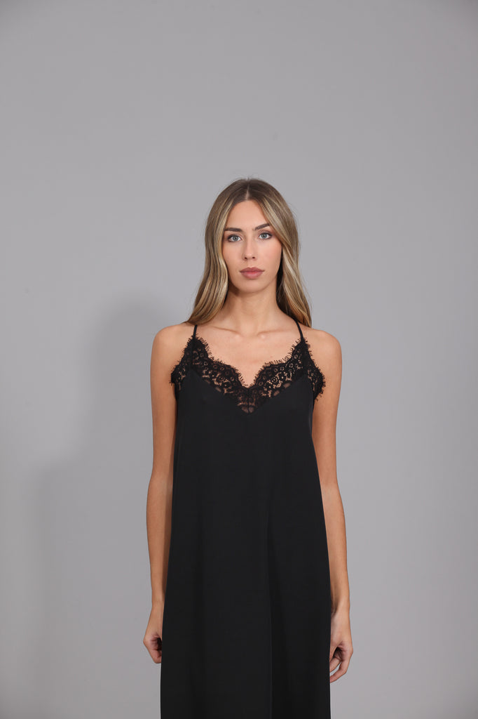 Vestido Lencero blonda Midi · Negro ·