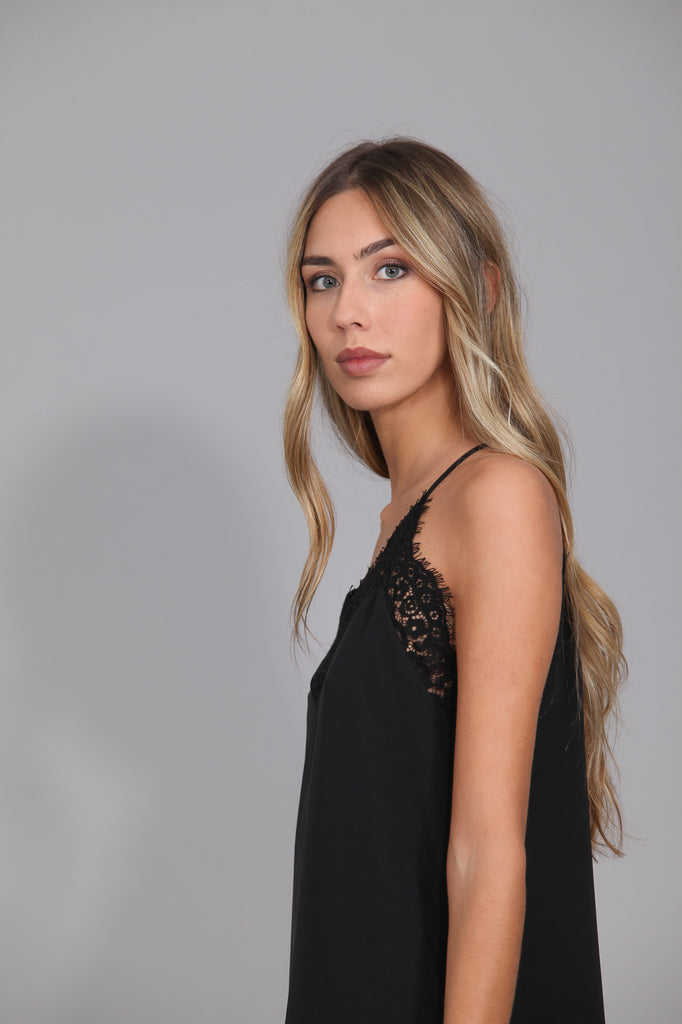 Vestido Lencero blonda Midi · Negro ·