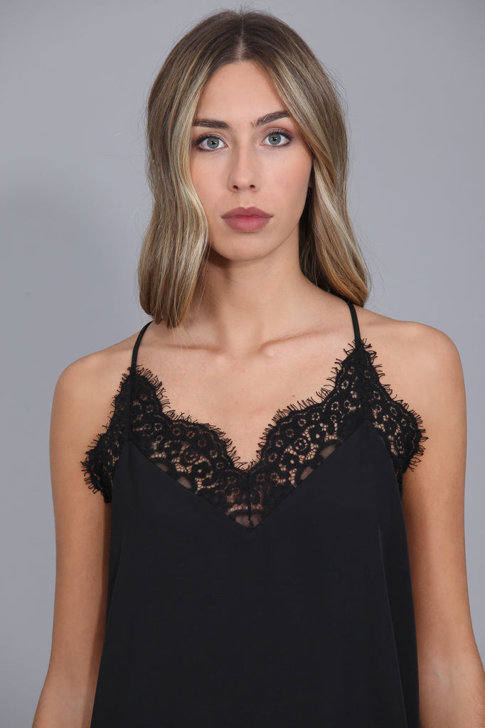 Vestido Lencero blonda Midi · Negro ·