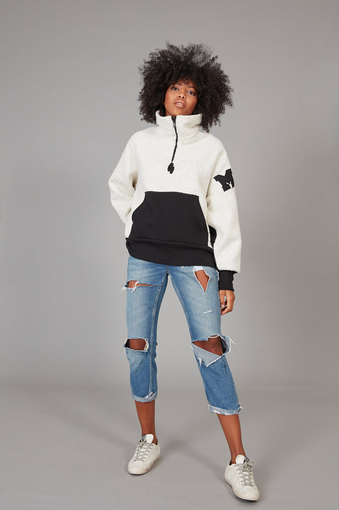 Sudadera cremallera DOLLY crudo & negro