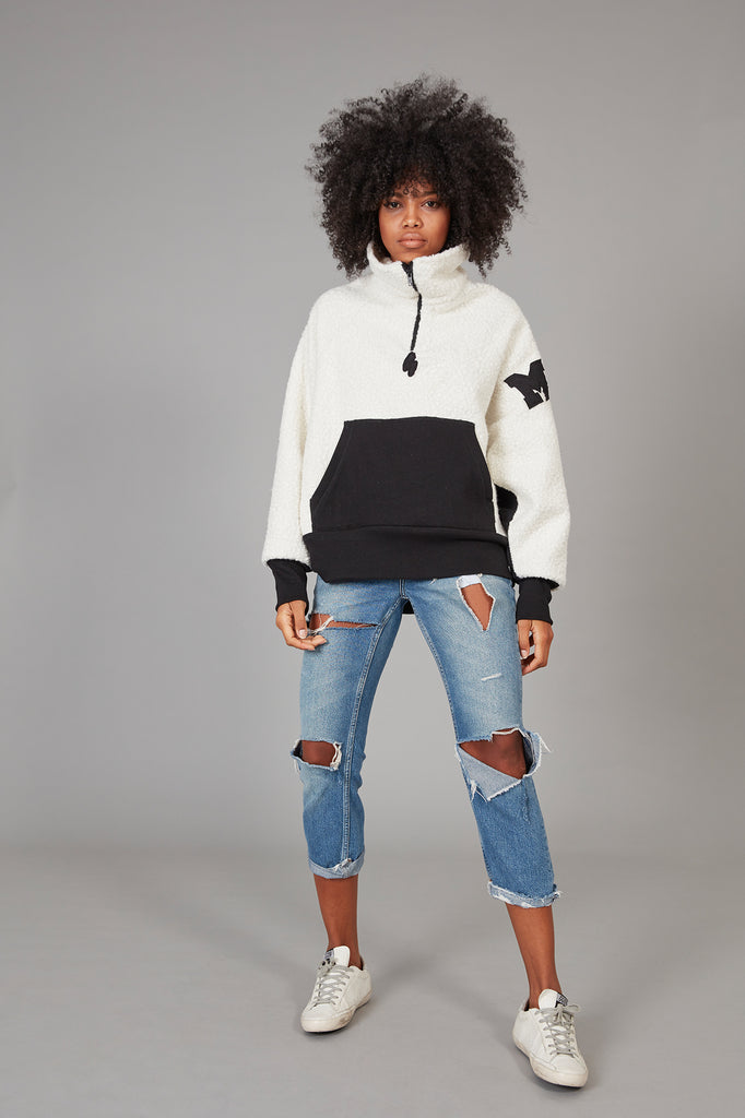 Sudadera cremallera DOLLY crudo & negro