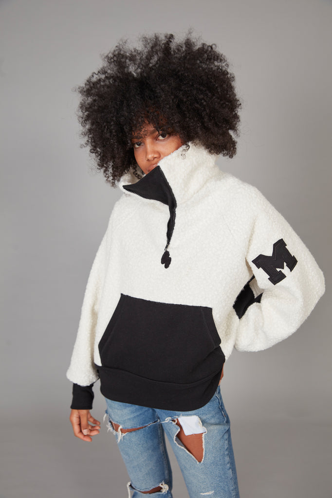 Sudadera cremallera DOLLY crudo & negro