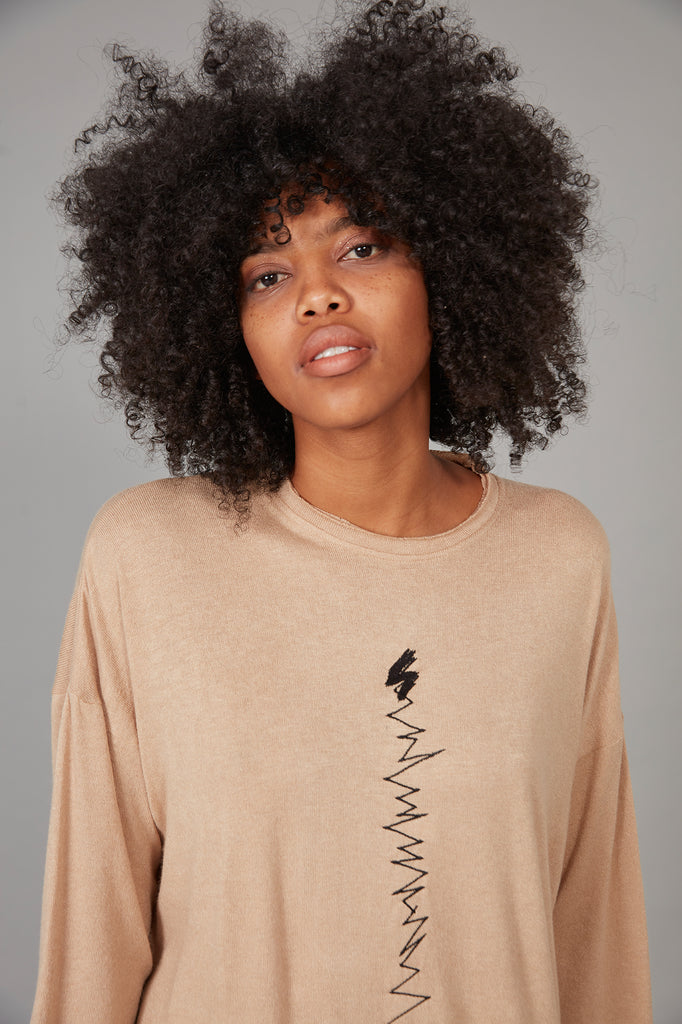 Camiseta punto camel & abertura frontal Z
