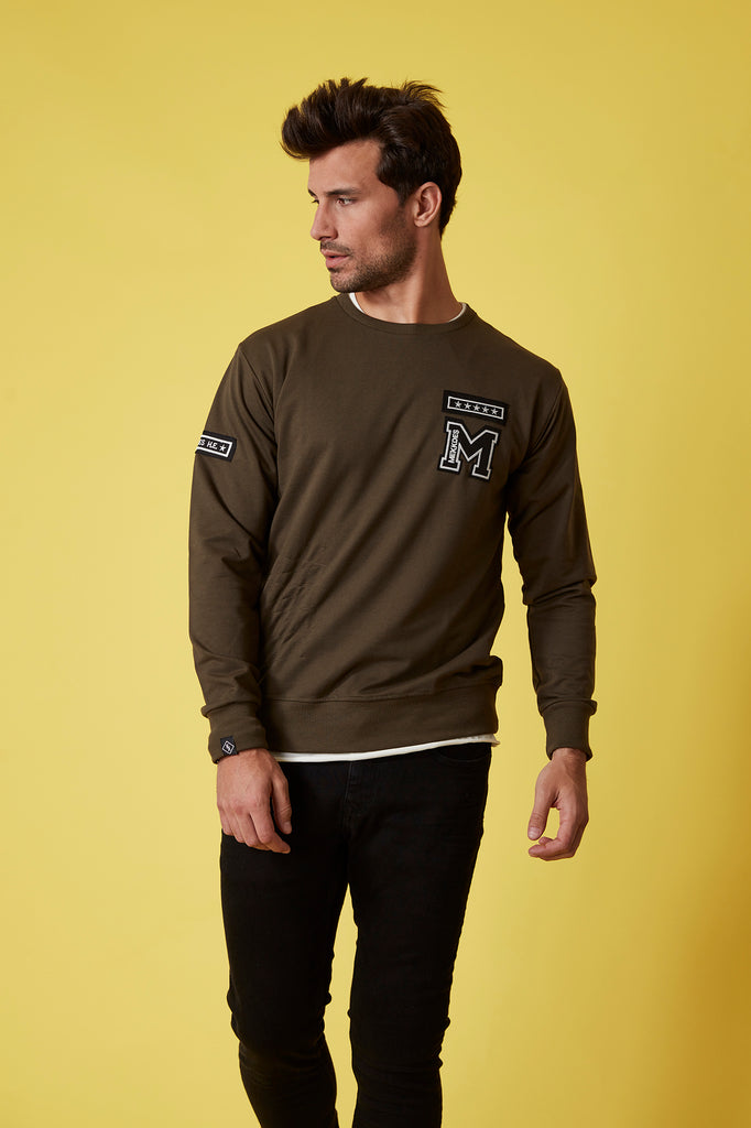Sudadera HE khaki parches & rotos