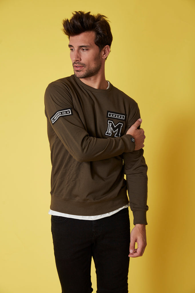 Sudadera HE khaki parches & rotos