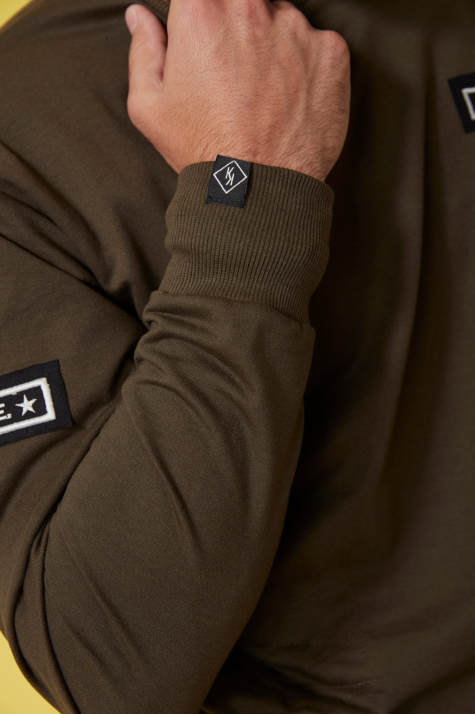 Sudadera HE khaki parches & rotos