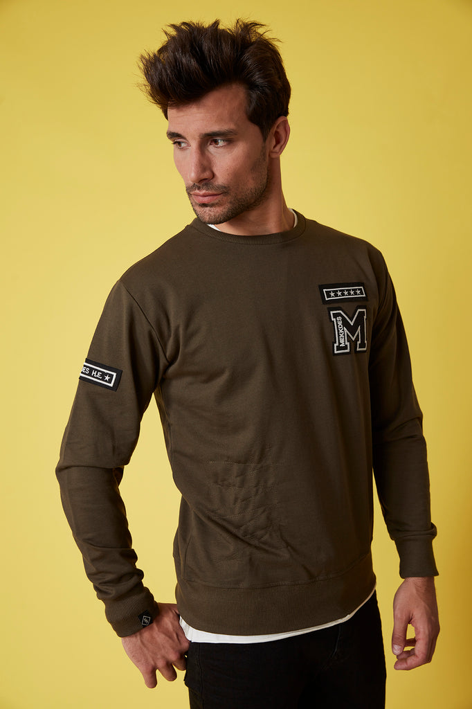 Sudadera HE khaki parches & rotos