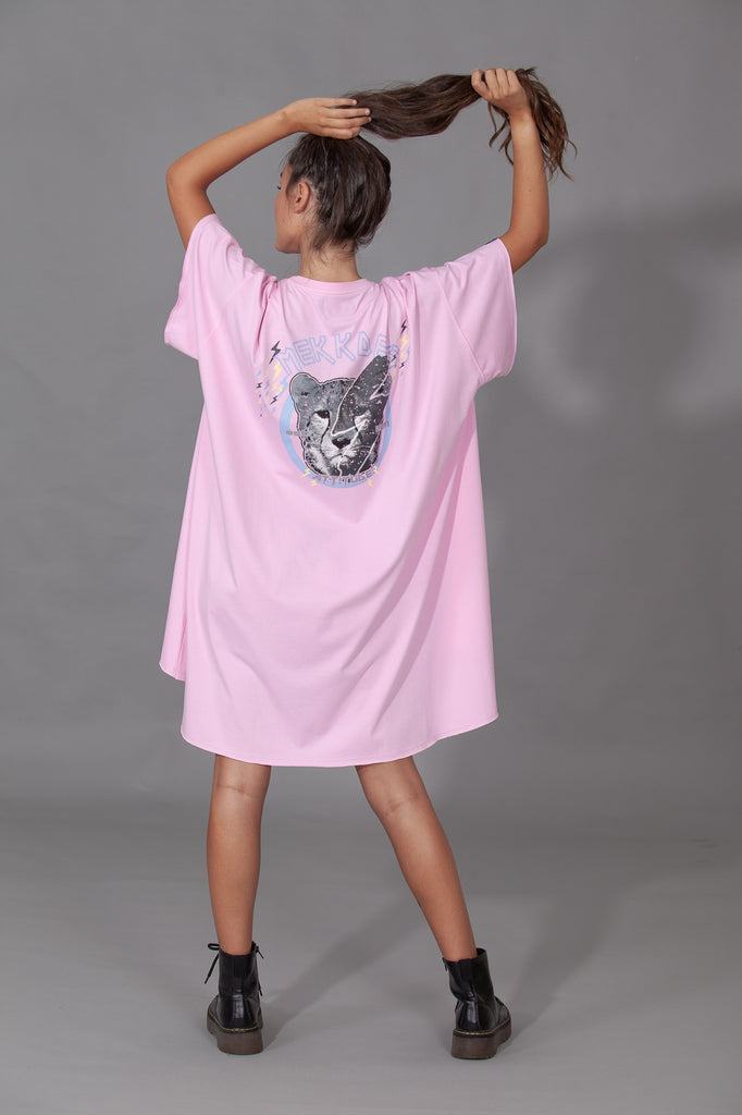 Vestido-camiseta evasé ROCK & CHEETAH rosa