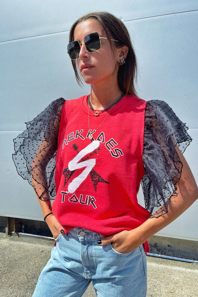 Camiseta felpa volantes ROCK & SPRAY organza · NARANJA·