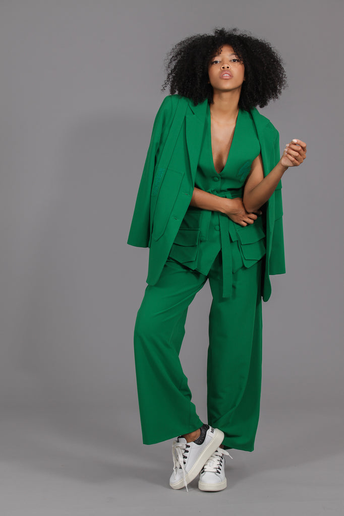 Pantalón traje holgado crepe · VERDE ·