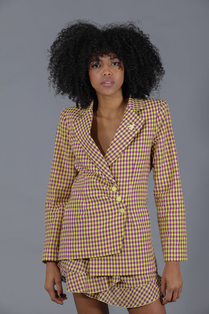 Blazer asimétrica VICHY · AMARILLO & MORADO ·