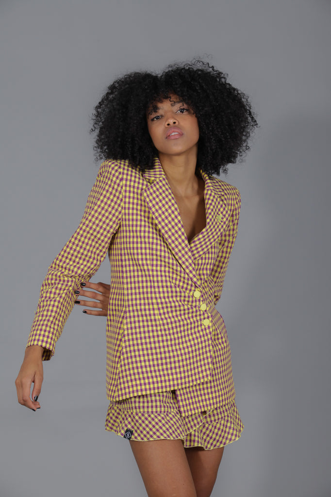 Blazer asimétrica VICHY · AMARILLO & MORADO ·