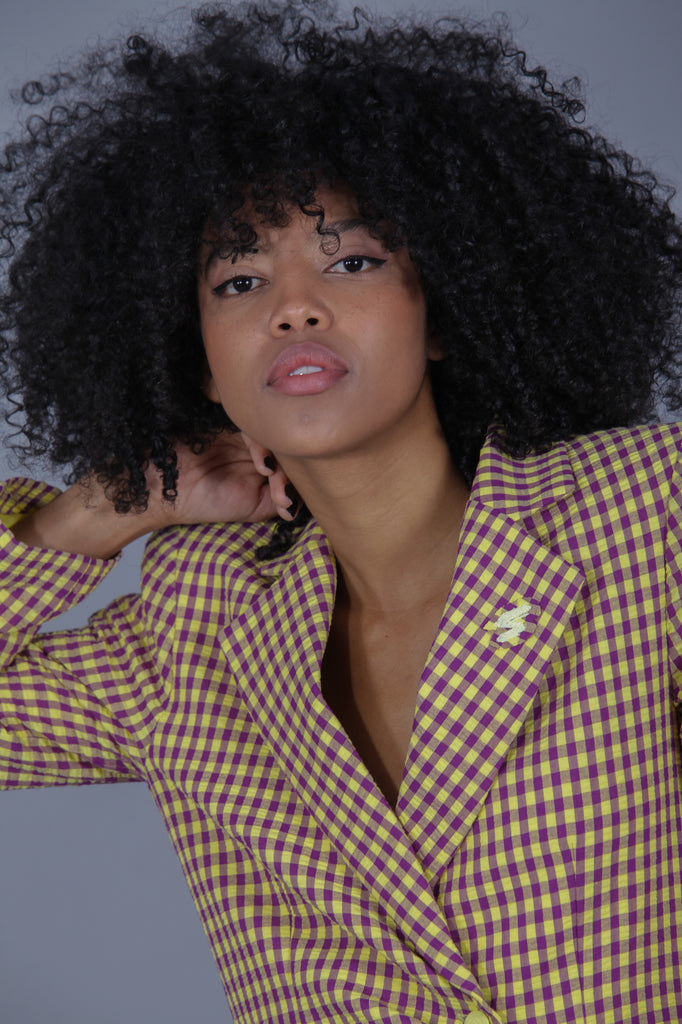 Blazer asimétrica VICHY · AMARILLO & MORADO ·
