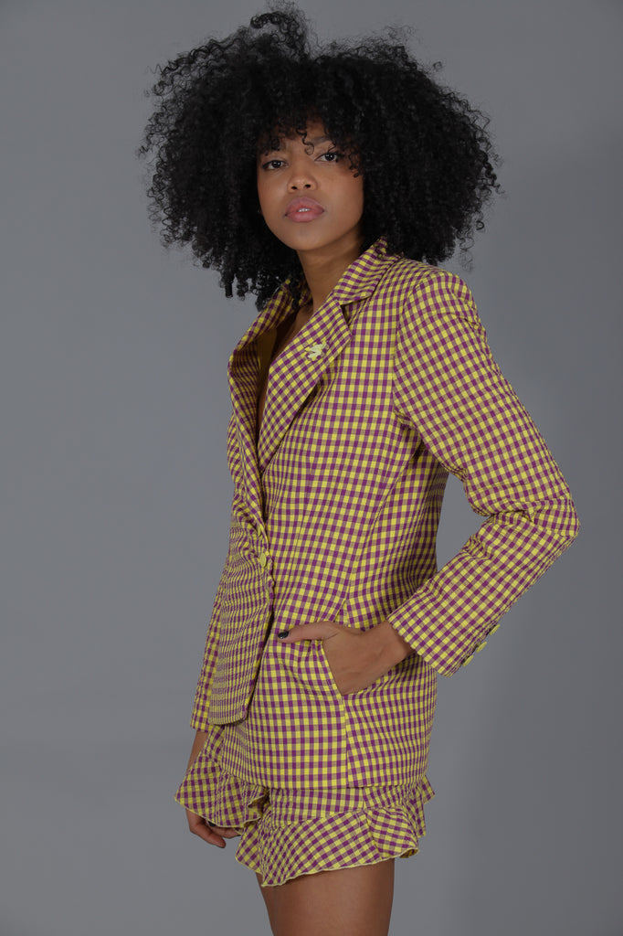 Blazer asimétrica VICHY · AMARILLO & MORADO ·