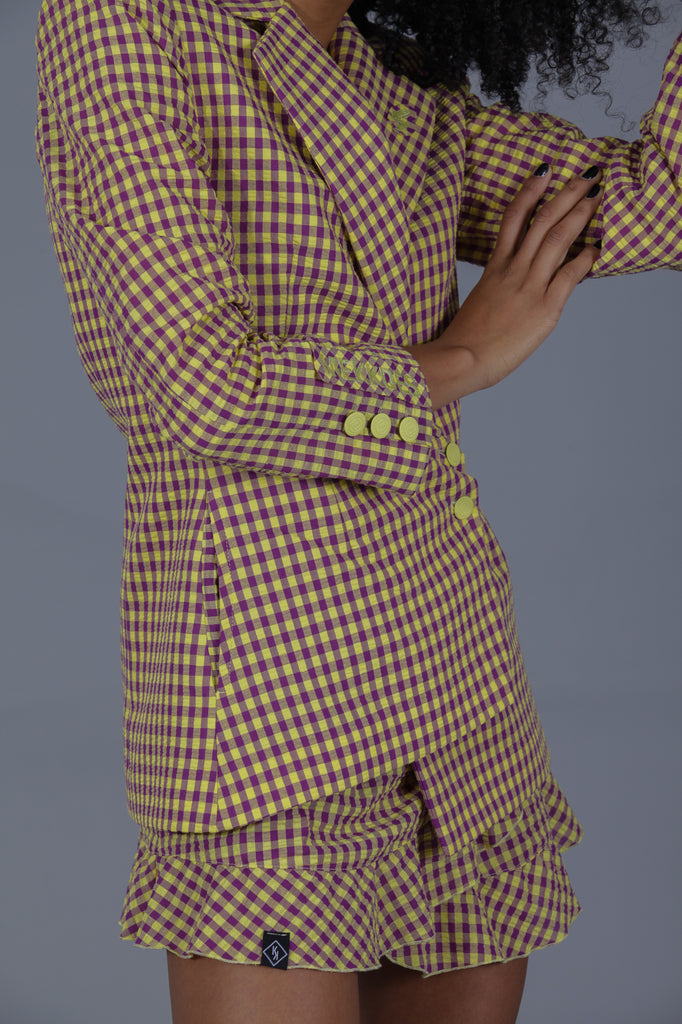 Blazer asimétrica VICHY · AMARILLO & MORADO ·