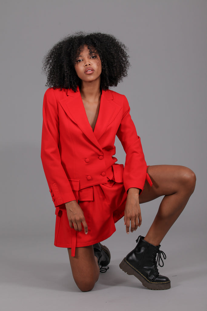 Blazer largos desiguales & bolsillos · ROJO ·