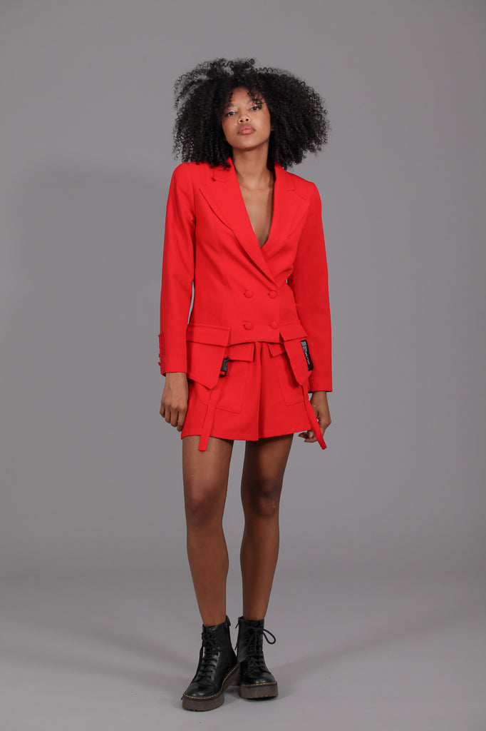 Blazer largos desiguales & bolsillos · ROJO ·