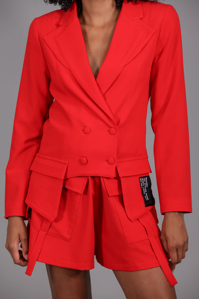 Blazer largos desiguales & bolsillos · ROJO ·