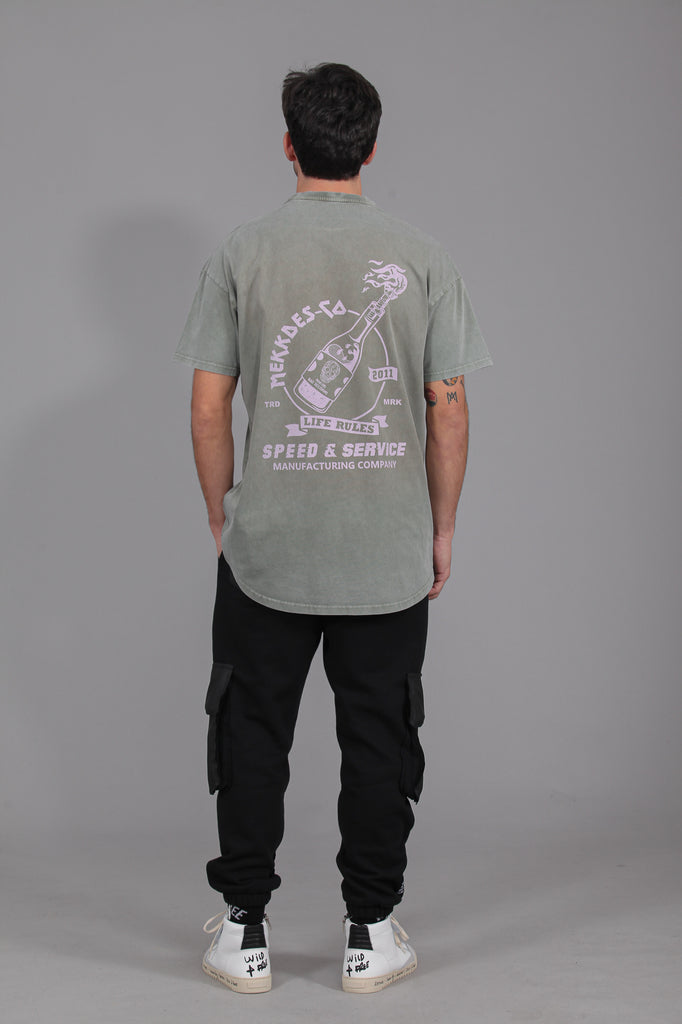 Camiseta HE "SPEED & SERVICE " · KHAKI VINTAGE & ROSA ·