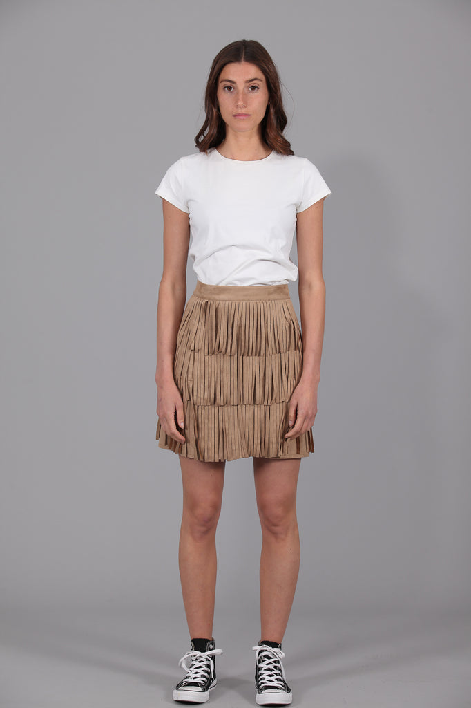 Falda corta ROCK flecos  antelina · CAMEL ·