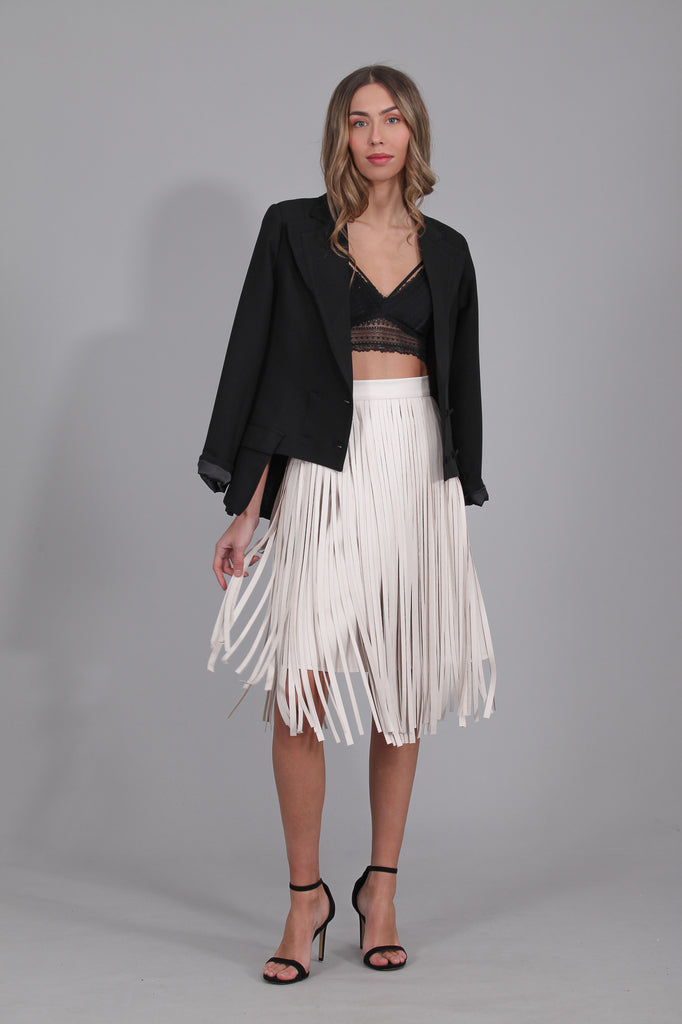Falda midi ROCK flecos Efecto Piel · CRUDO ·