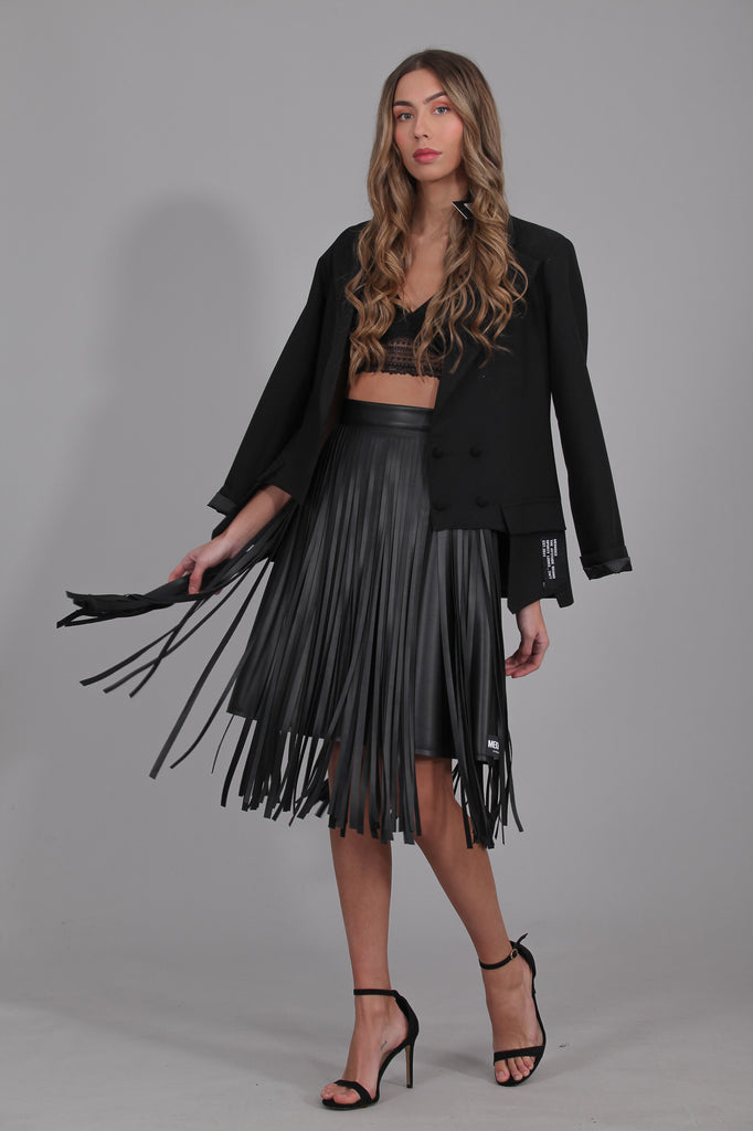 Falda midi ROCK flecos Efecto Piel · NEGRO ·