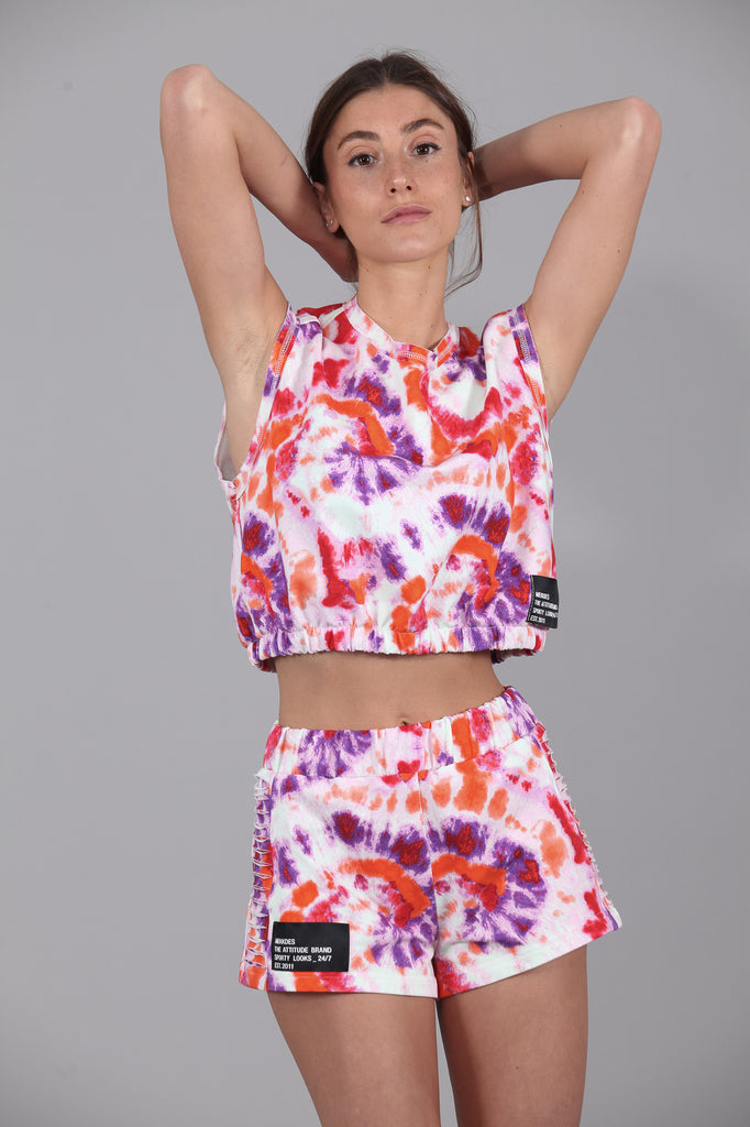 Sudadera cropped sin mangas tie-dye SHADES OF SUMMER · MORADO & NARANJA ·