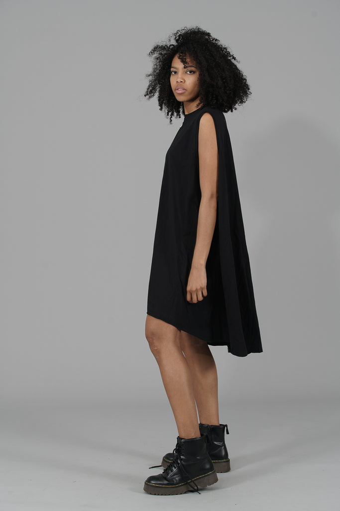 Vestido algodón pliegue · NEGRO ·