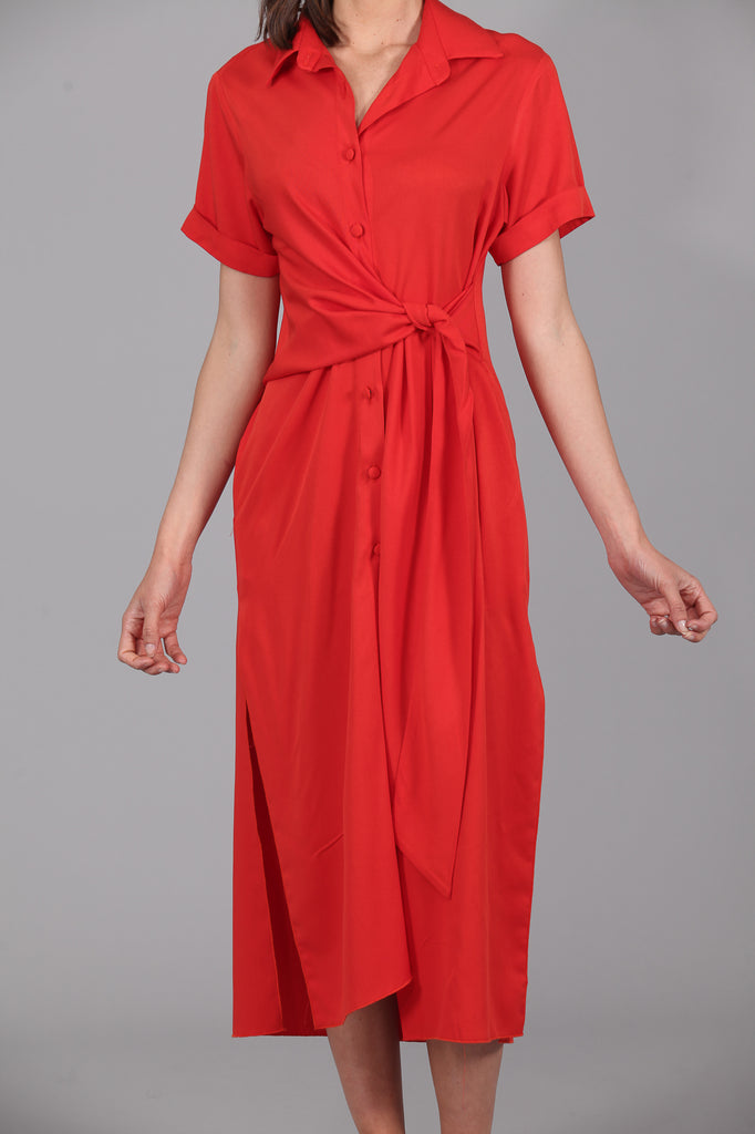 Vestido camisero Nudo · ROJO ANARANJADO ·