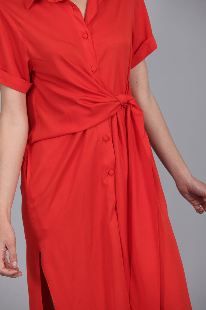 Vestido camisero Nudo · ROJO ANARANJADO ·