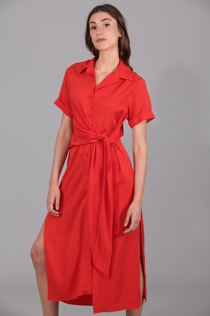 Vestido camisero Nudo · ROJO ANARANJADO ·