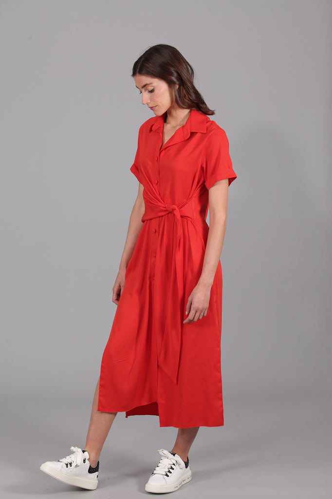 Vestido camisero Nudo · ROJO ANARANJADO ·