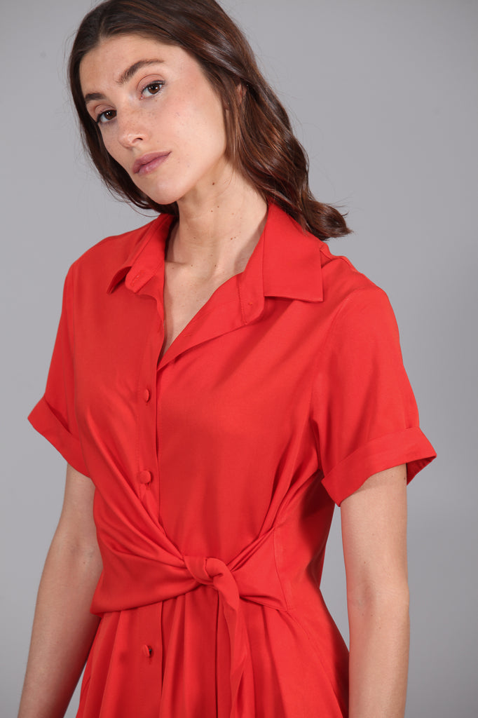 Vestido camisero Nudo · ROJO ANARANJADO ·