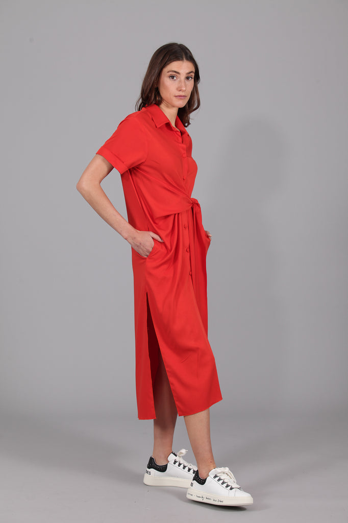 Vestido camisero Nudo · ROJO ANARANJADO ·