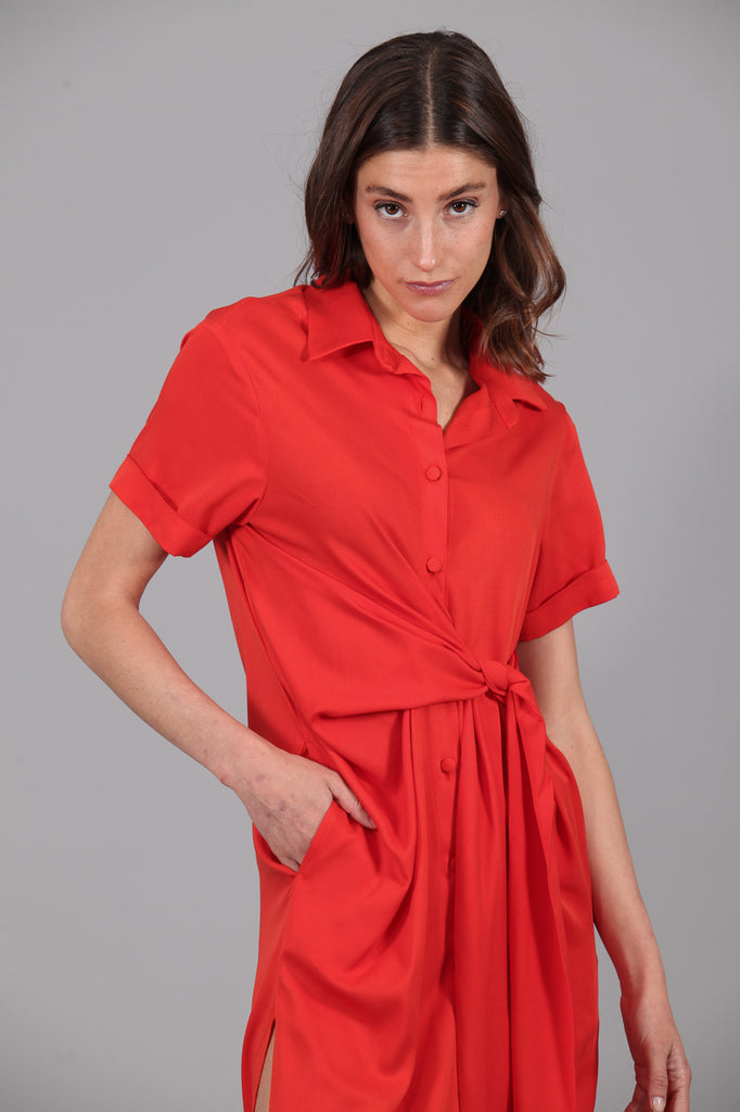 Vestido camisero Nudo · ROJO ANARANJADO ·