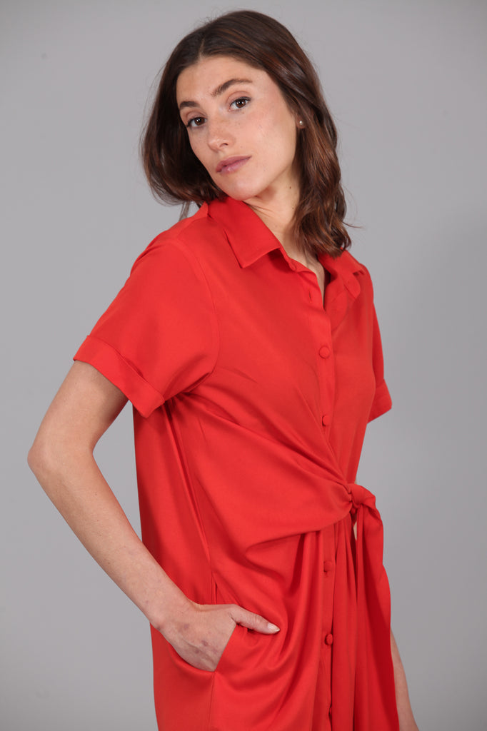 Vestido camisero Nudo · ROJO ANARANJADO ·