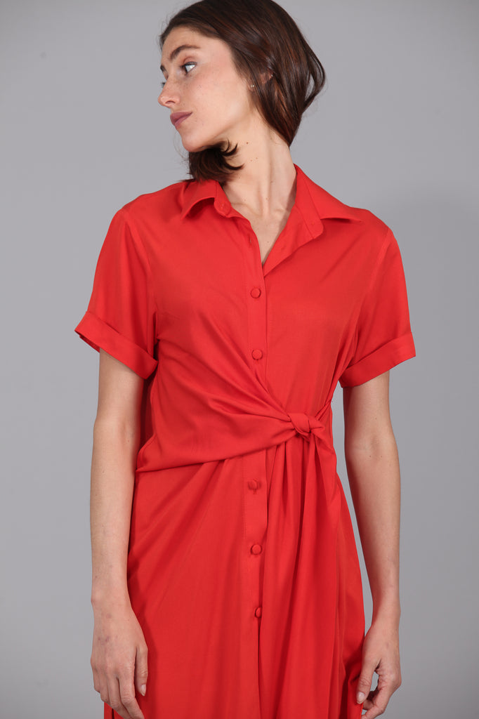 Vestido camisero Nudo · ROJO ANARANJADO ·