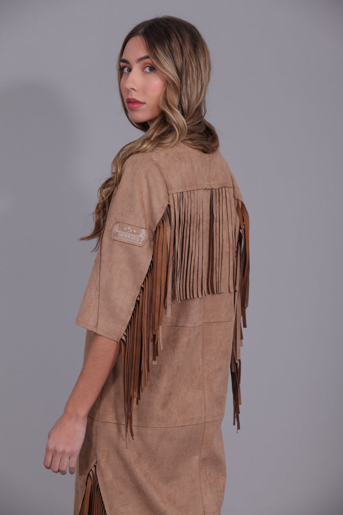 Vestido flecos midi Ante · Camel ·