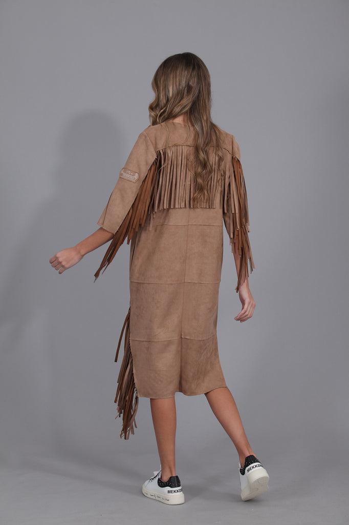 Vestido flecos midi Ante · Camel ·