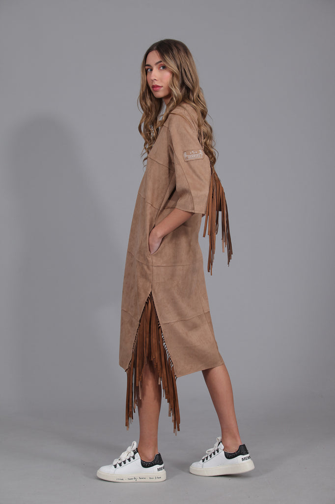 Vestido flecos midi Ante · Camel ·