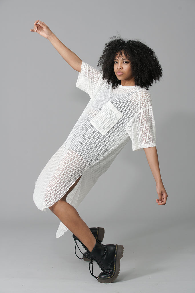 Vestido Midi transparencias ENCAJE · CRUDO ·