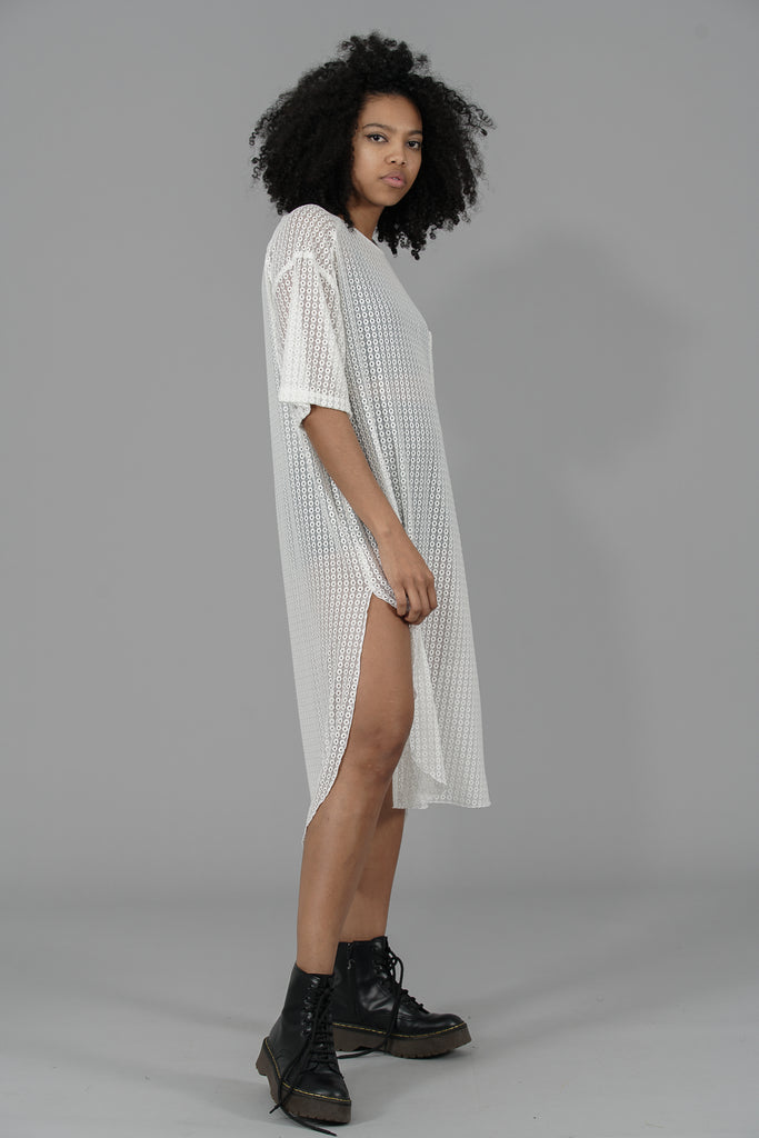 Vestido Midi transparencias ENCAJE · CRUDO ·
