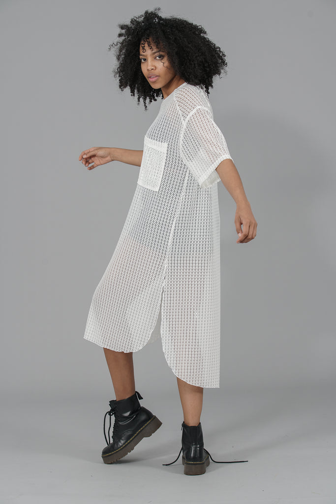 Vestido Midi transparencias ENCAJE · CRUDO ·