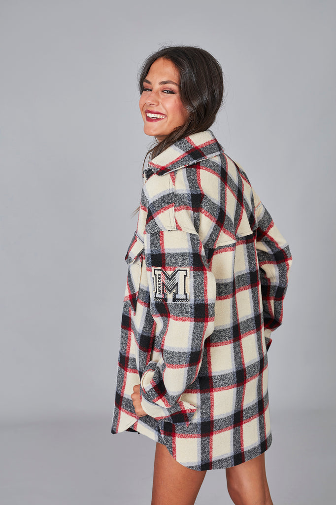 Chaqueta oversized cuadros crudo & multicolor